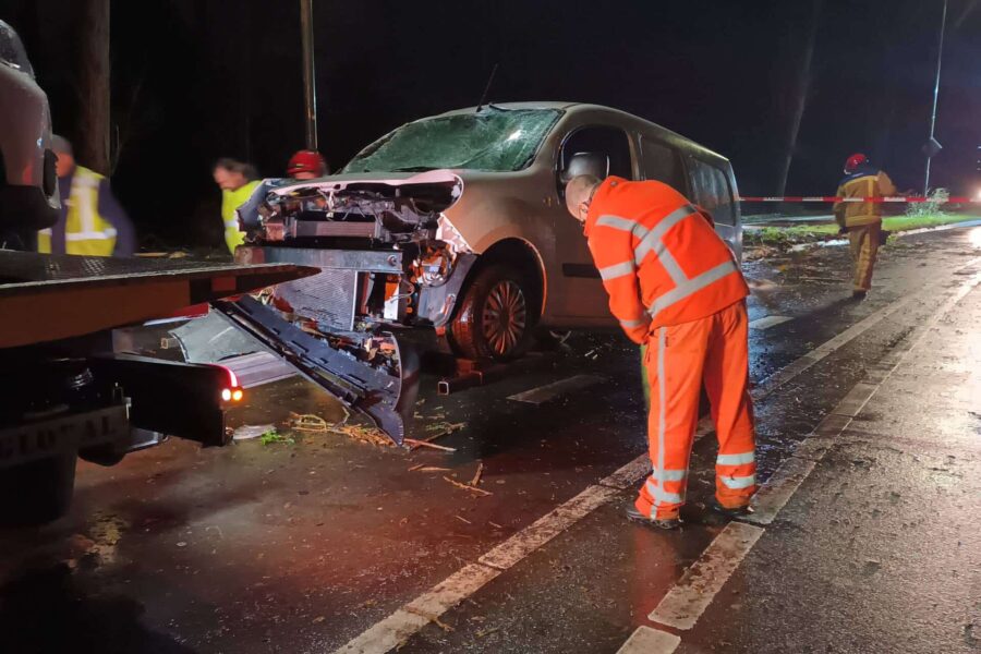 Voertuigen in Geldrop zwaar beschadigd door omgevallen boom